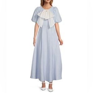 NWT Antonio Melani × Jennifer Sumko Kathleen Tie Neck Puff Sleeve Blue Dress